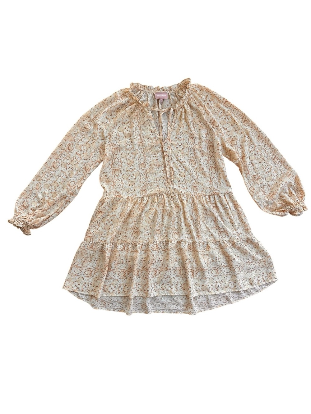 Show Me Your MuMu Tiered Tie Neck Long Sleeve Mini Dress